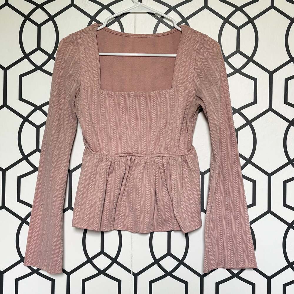 DAZY Square Neck Herringbone Texture Peplum Top Size Large